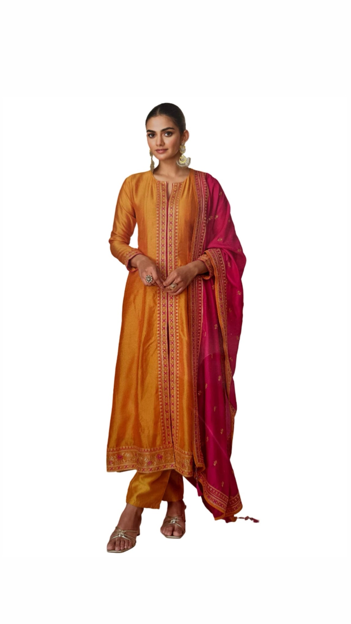 Chinnon 3-Piece Round Top Heavy Threadwork with Heavy Dupatta - Orange