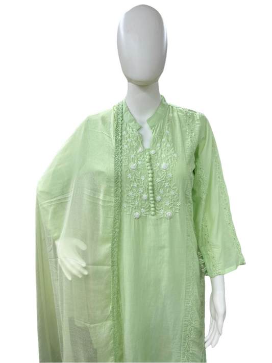 Pure Mal Chanderi 3 Piece Set - Pista