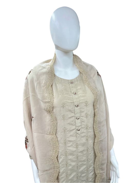 Pure Mal Chanderi 3 Piece Set - Beige