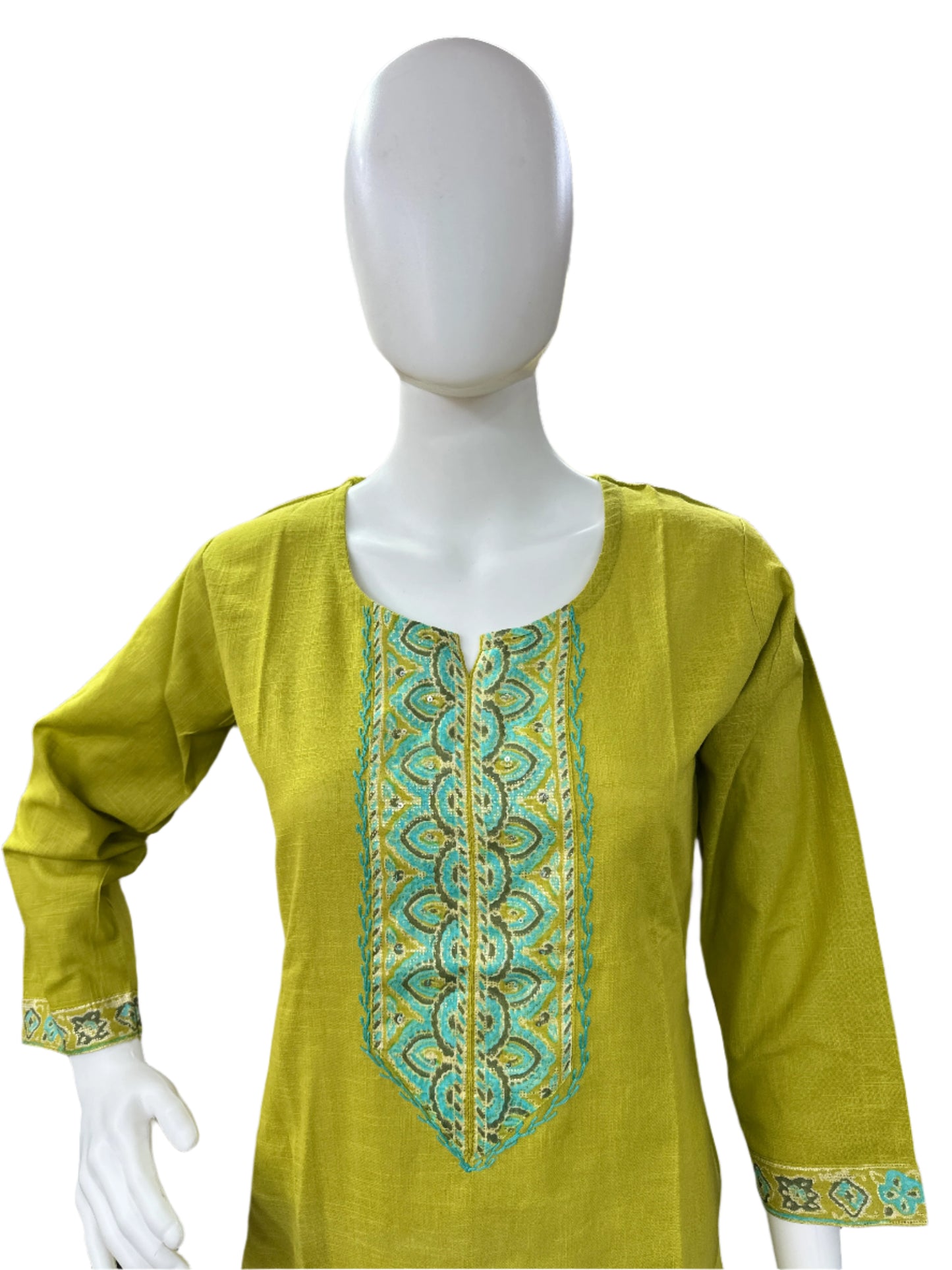 Slub Cotton 3 Piece Set with Lacework - Green