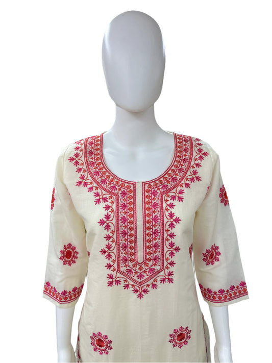 Cotton 3 Piece set - Off White with Embroidery and Lacework