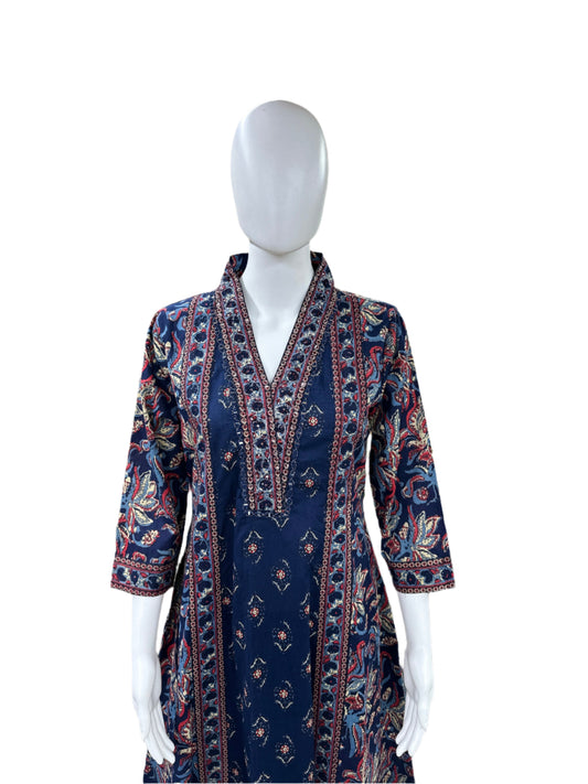 Pure Cotton 3 piece Floral Anarkali - Blue