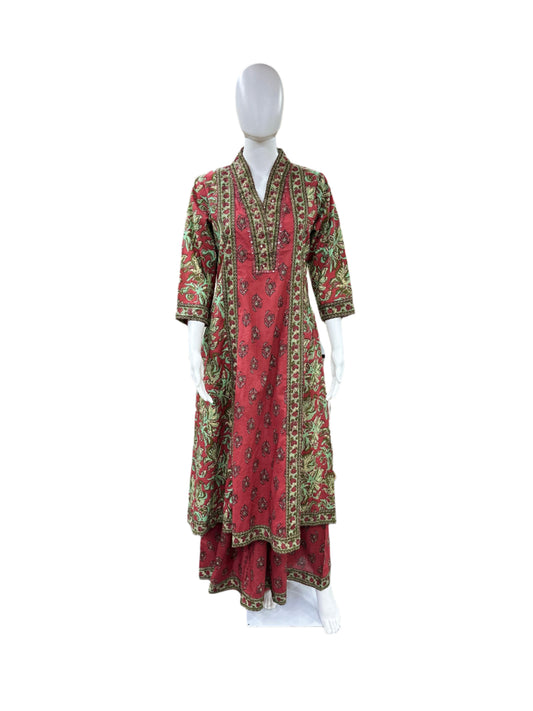 Pure Cotton 3 piece Floral Anarkali - Pink