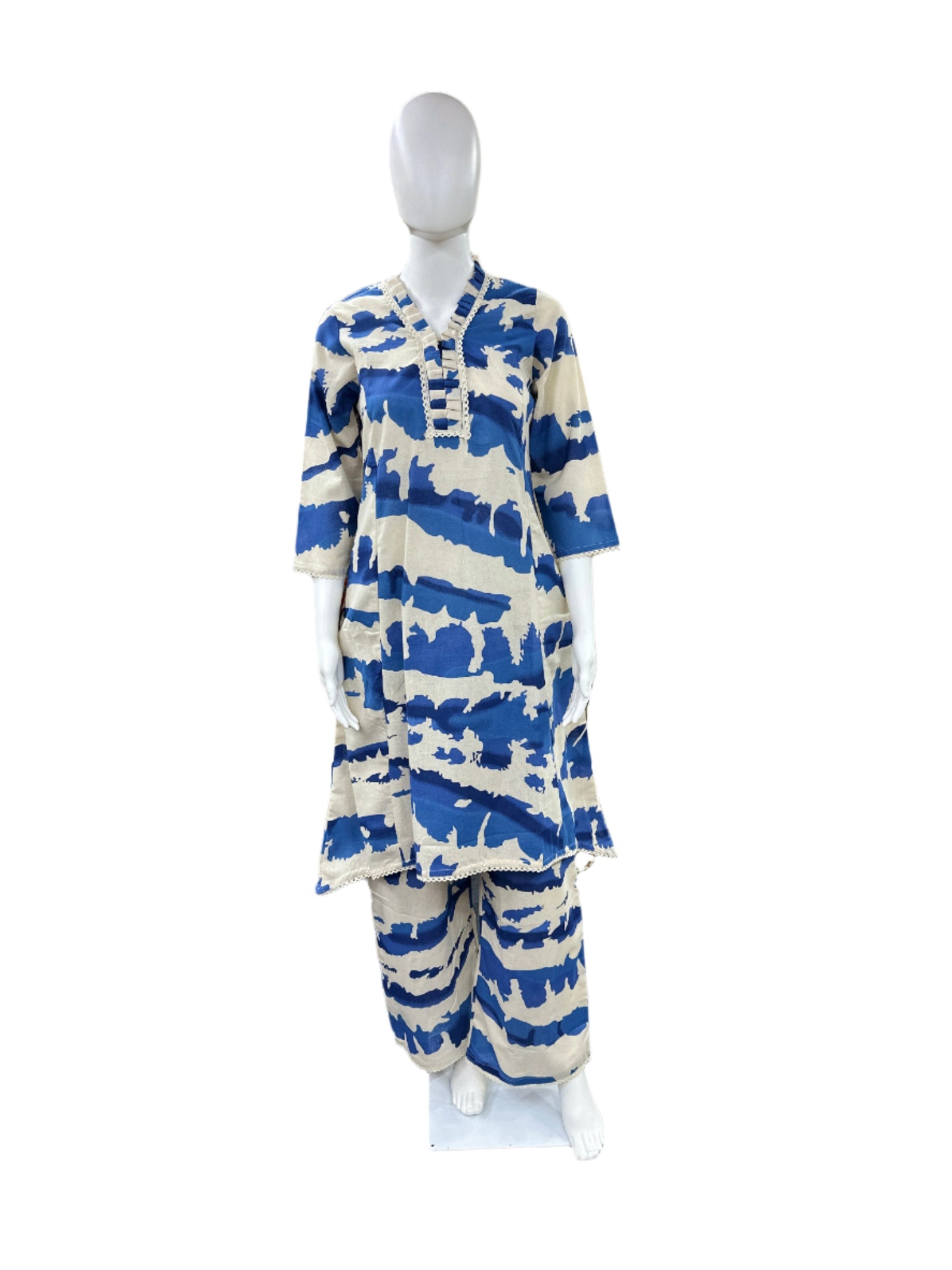 Blue Flex Cotton A-line Co-ord Set