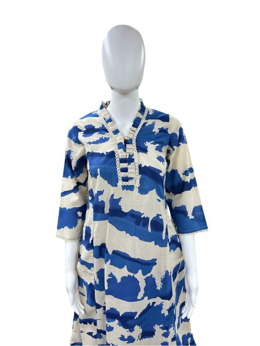 Blue Flex Cotton A-line Co-ord Set