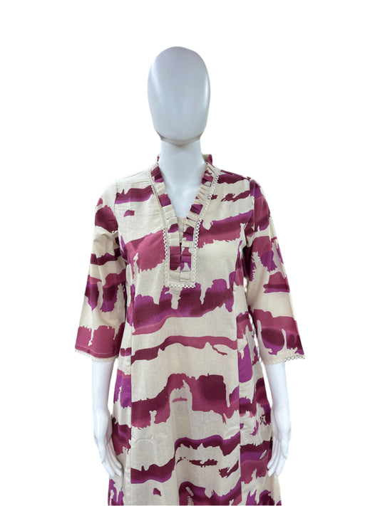 Flex Cotton 2 Piece Co-ord set - A-line Top with Lacework & Palazzo in Pink