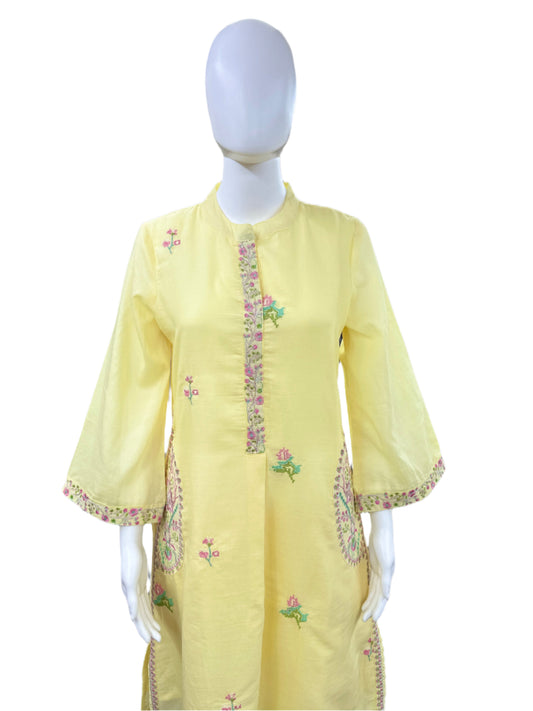 Mul Cotton 2 Piece Set with Bell Sleeves and Palazzo in Yellow Color