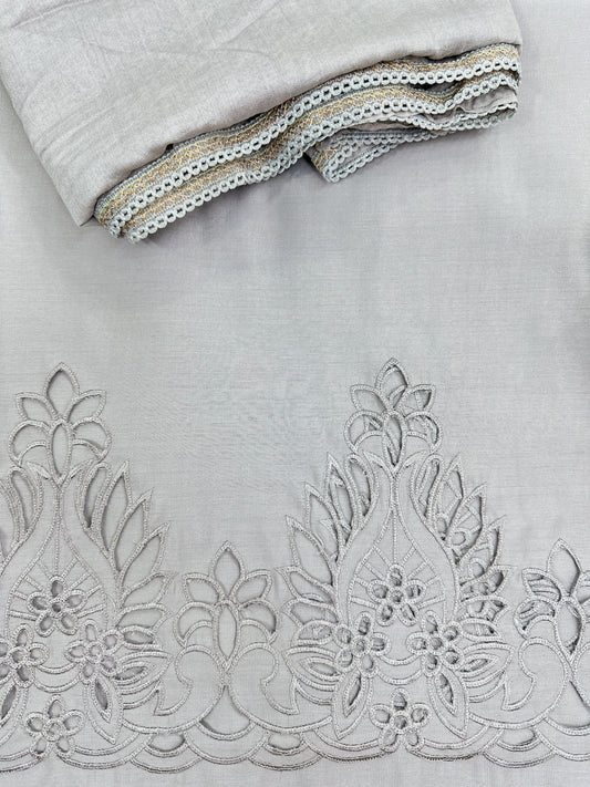 Unstitched Maslin Fabric with cutwork daman design and dupatta with lace