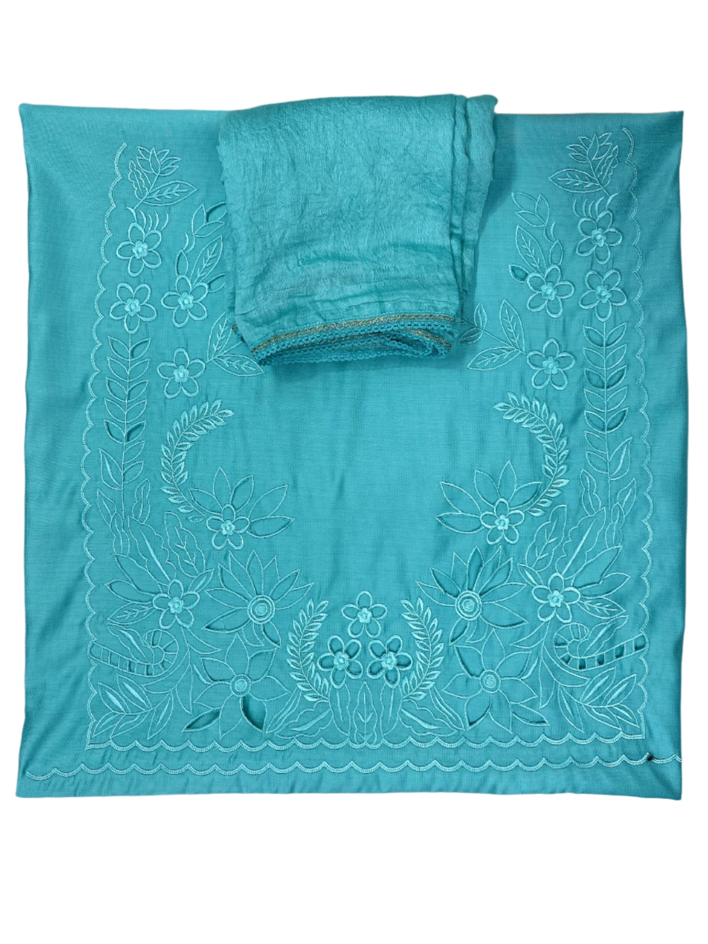 Unstitched Maslin Fabric with cutwork daman design and dupatta with lace