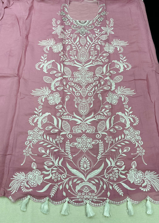 Unstitched - Organza Aari Work Thread Embroidery Santoon - Pink