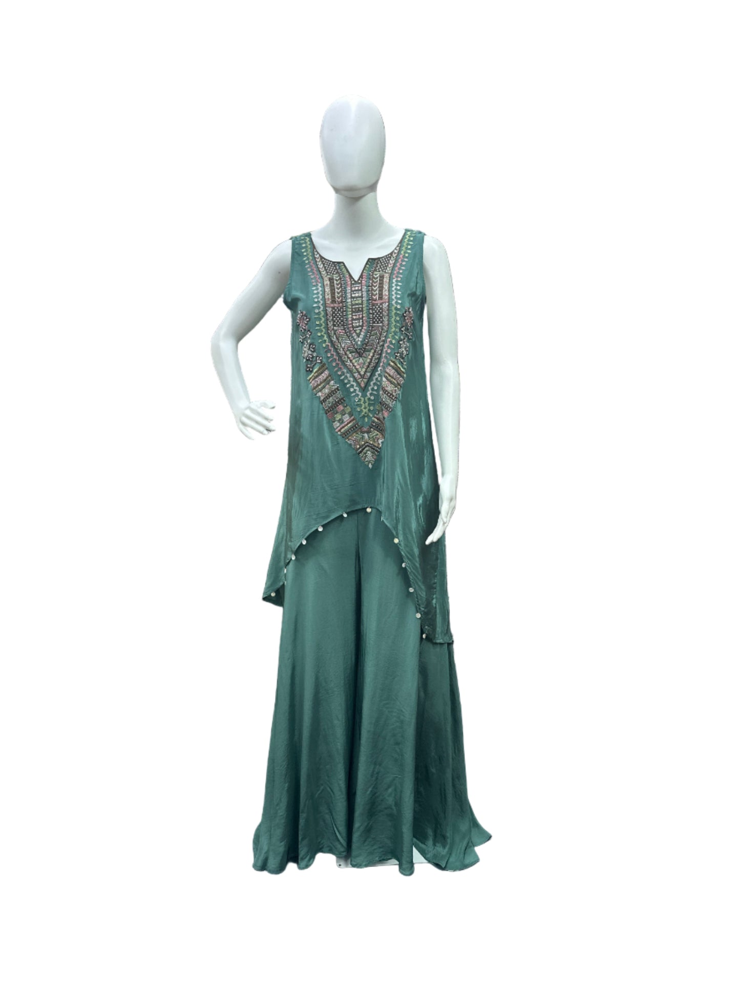 Stunning Natural Crepe 2-Piece Set in Turquoise Green