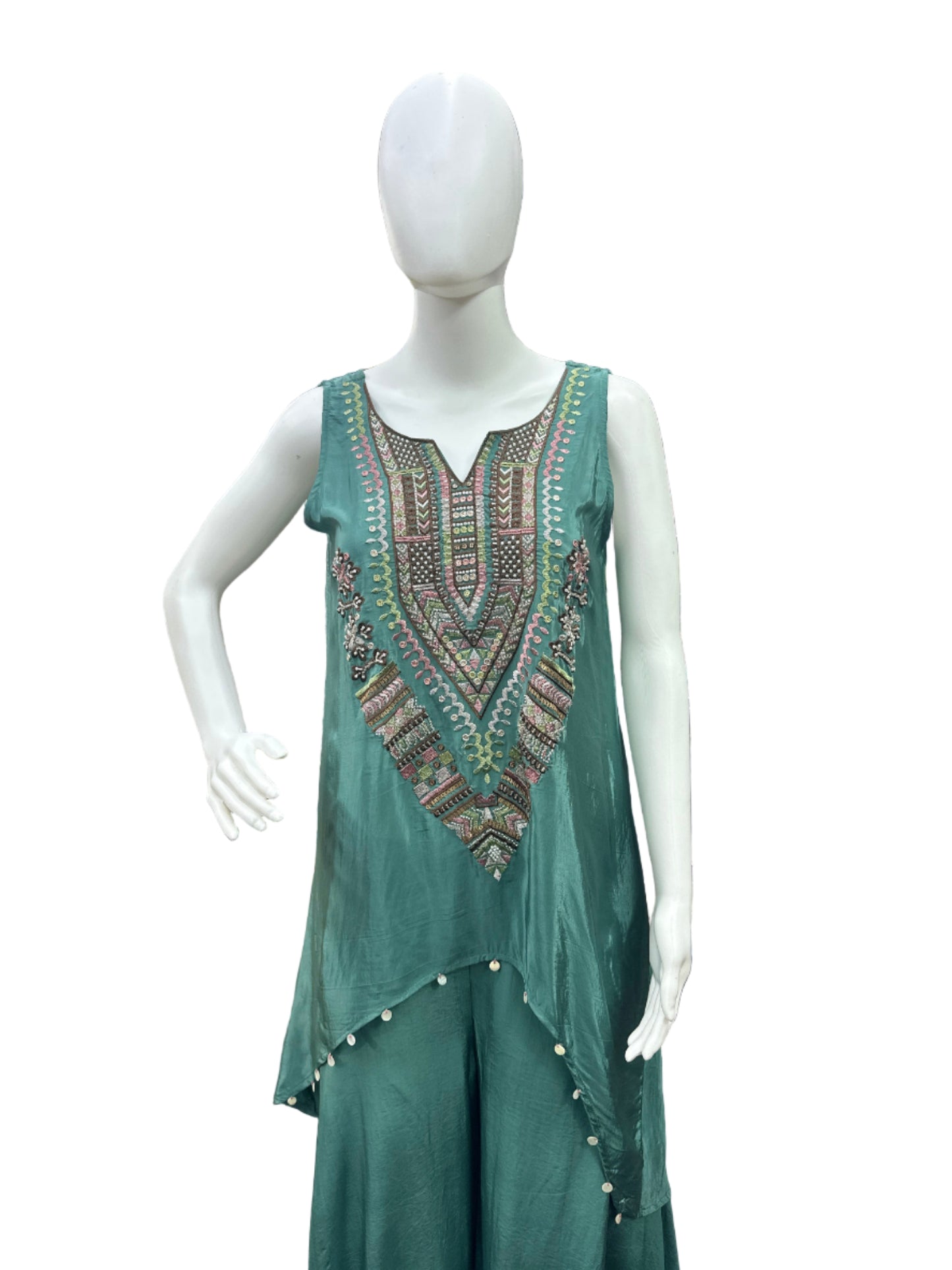 Stunning Natural Crepe 2-Piece Set in Turquoise Green