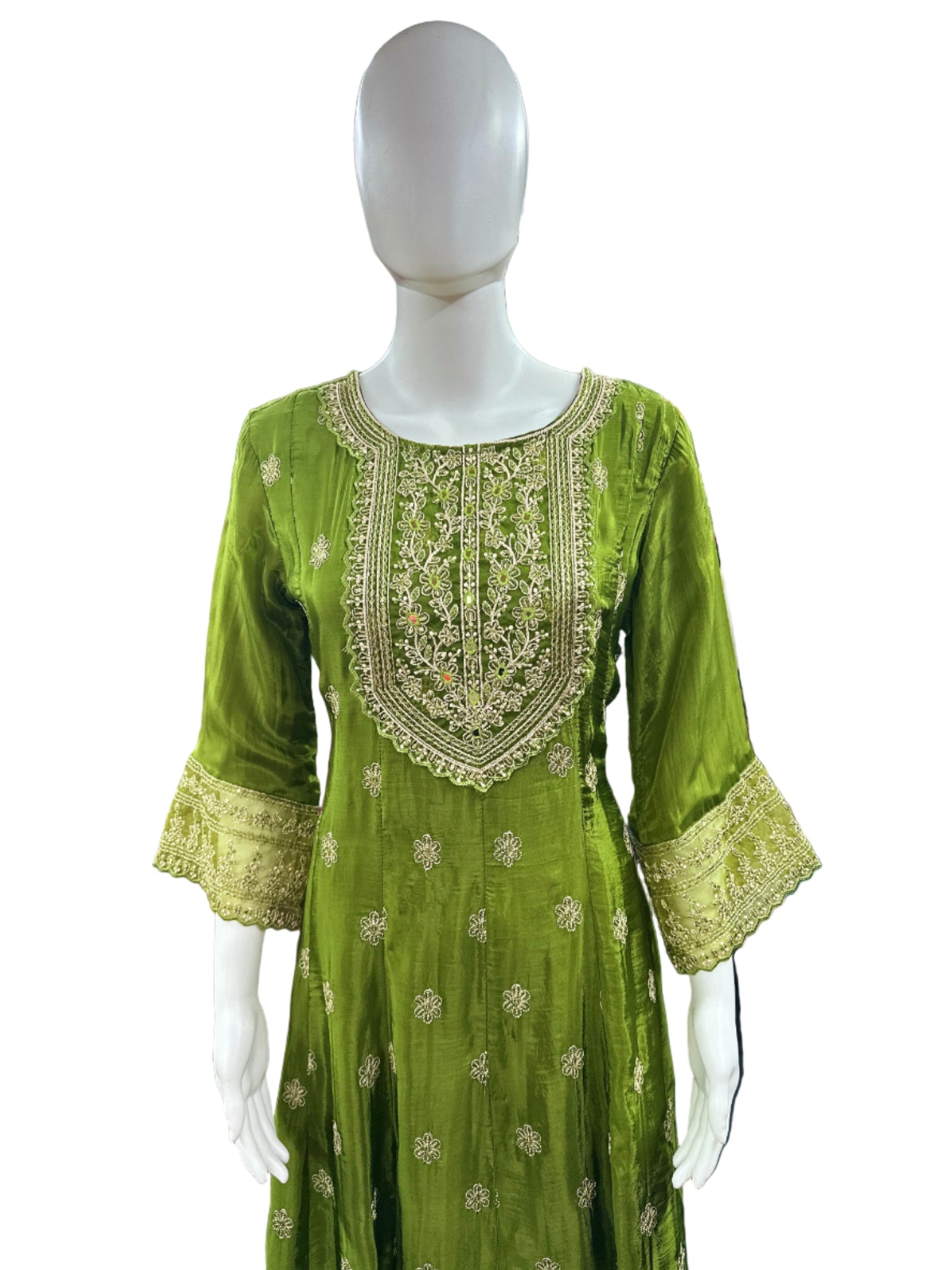 Magnificent Glass Fabric 3-Piece Anarkali Set in Rich Mehendi Green