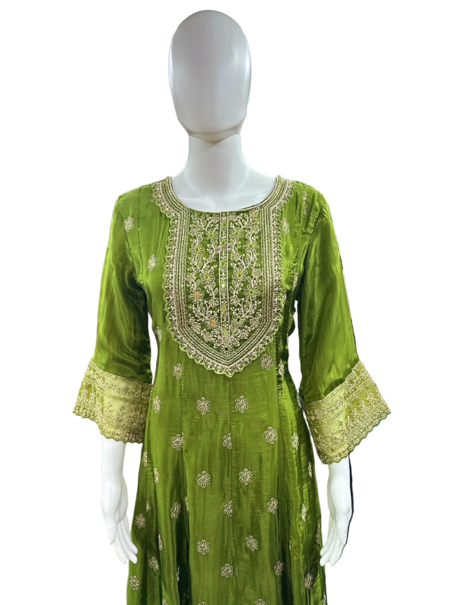 Magnificent Glass Fabric 3-Piece Anarkali Set in Rich Mehendi Green