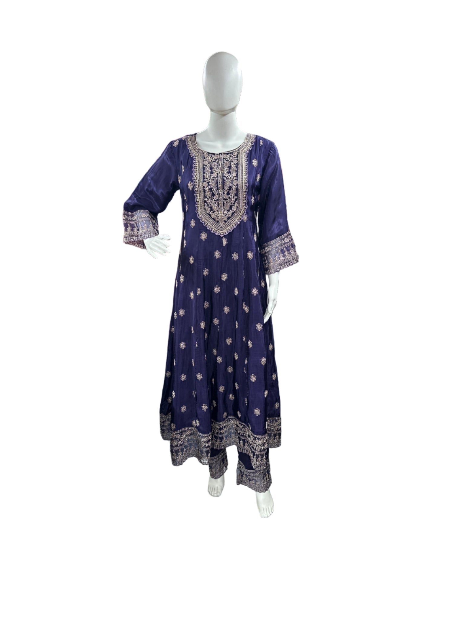Magnificent Glass Fabric 3-Piece Anarkali Set in Rich Purple