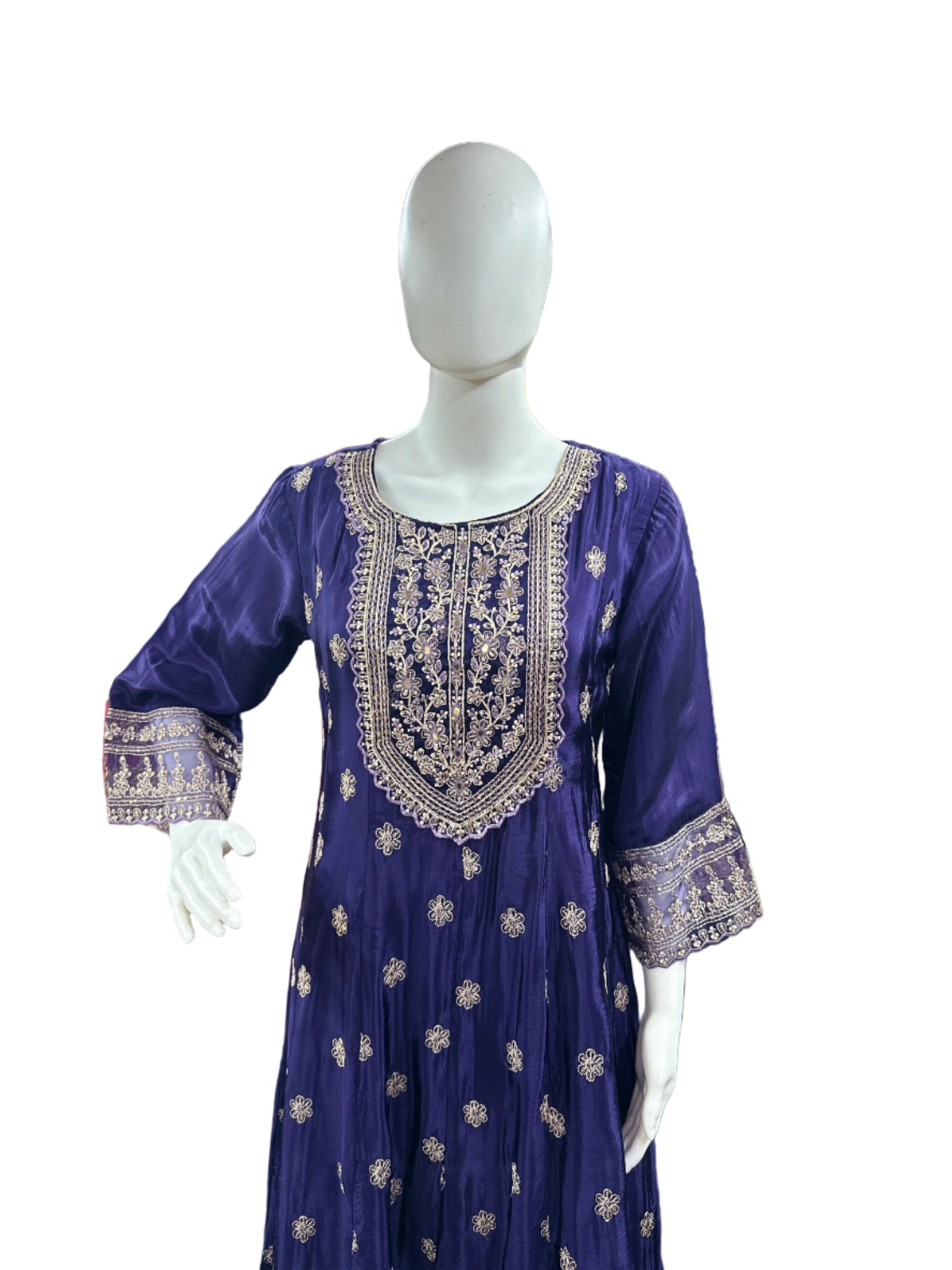 Magnificent Glass Fabric 3-Piece Anarkali Set in Rich Purple
