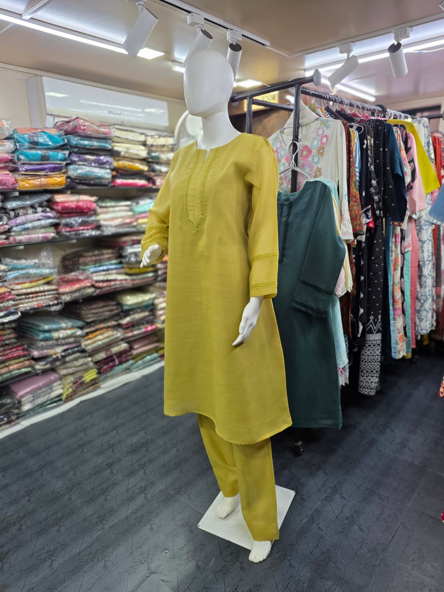 Linen Silk 2 Piece A-line Top with Lace & Designer Sleeves - Lime Green