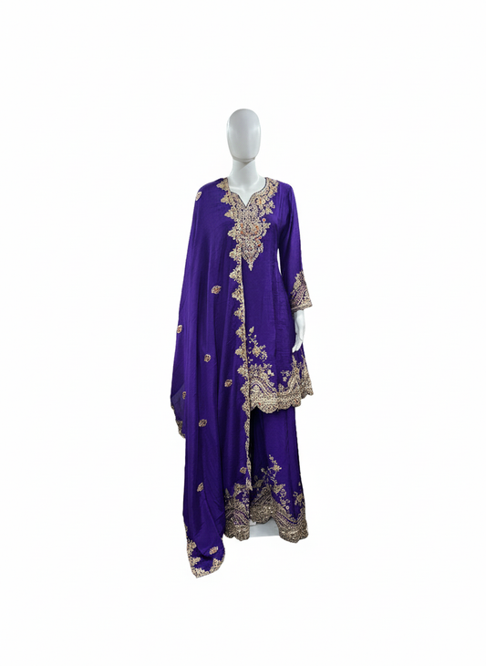 Chinnon 3 Piece Sharara Heavy Work - Purple