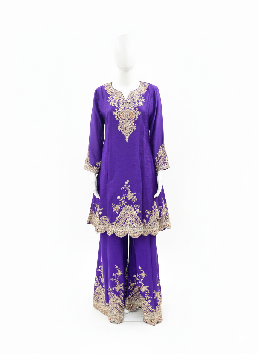 Chinnon 3 Piece Sharara Heavy Work - Purple