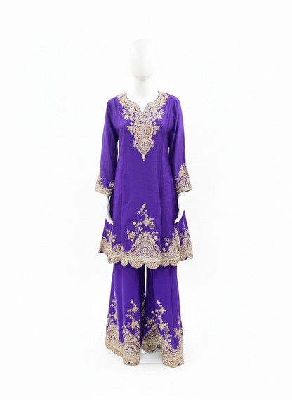 Chinnon 3 Piece Sharara Heavy Work - Purple