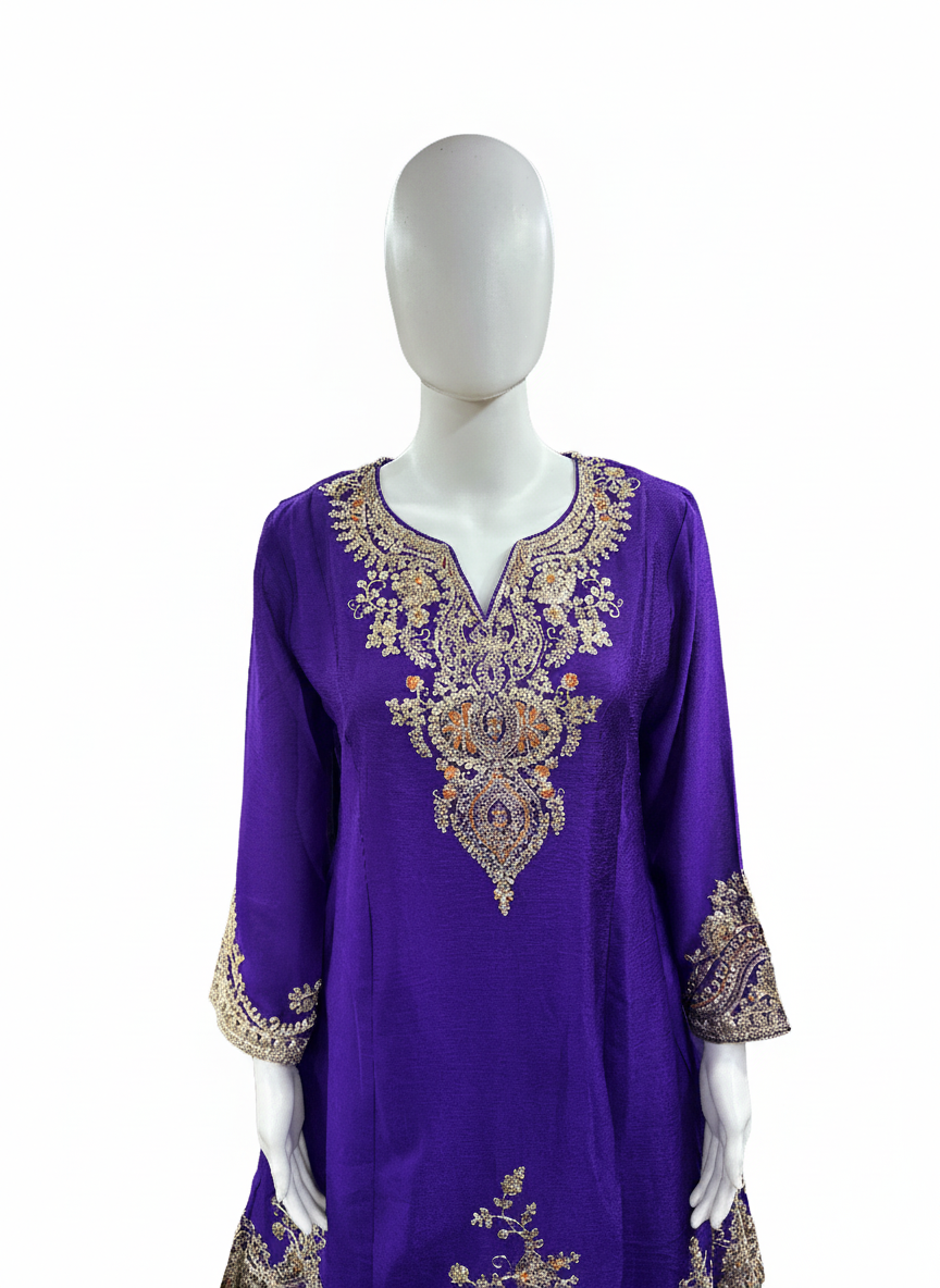 Chinnon 3 Piece Sharara Heavy Work - Purple
