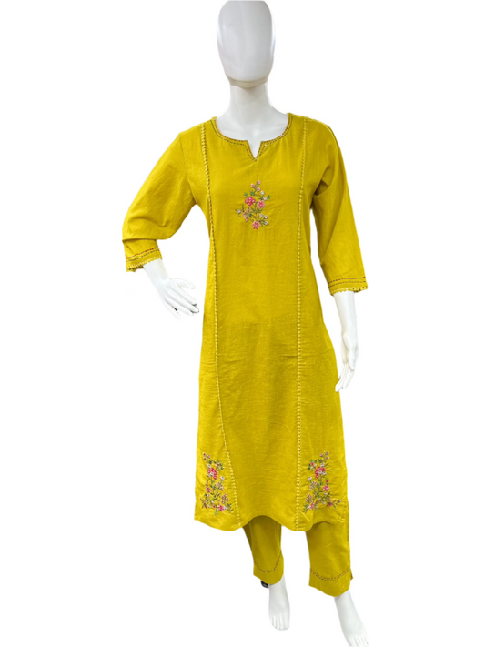 Cotton Flex - 2 piece - Thread work w Pant - Mustard