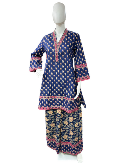 Floral Cotton 3 Piece Palazzo set - Blue