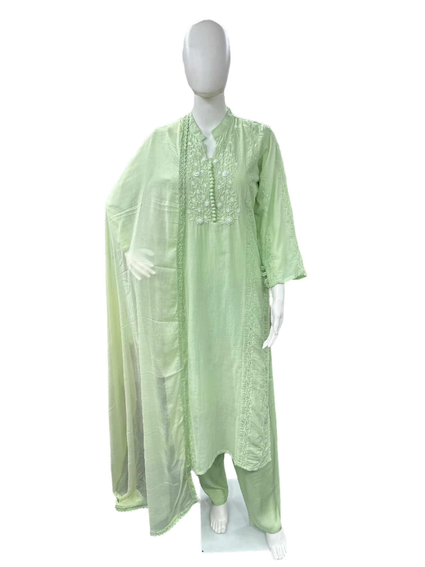 Pure Mal Chanderi 3 Piece Set - Pista