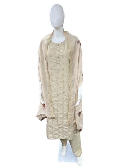 Pure Mal Chanderi 3 Piece Set - Beige