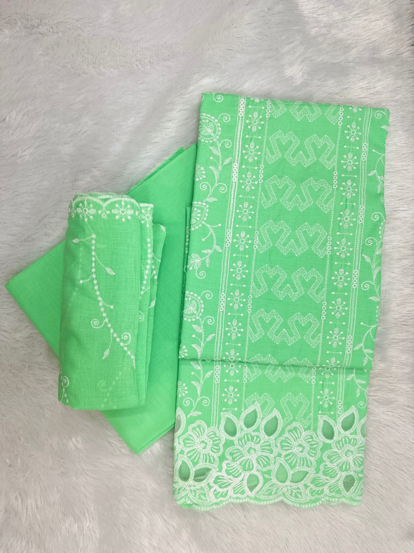Unstitched Cotton Cambric Fabric with Embroidery and Cutwork