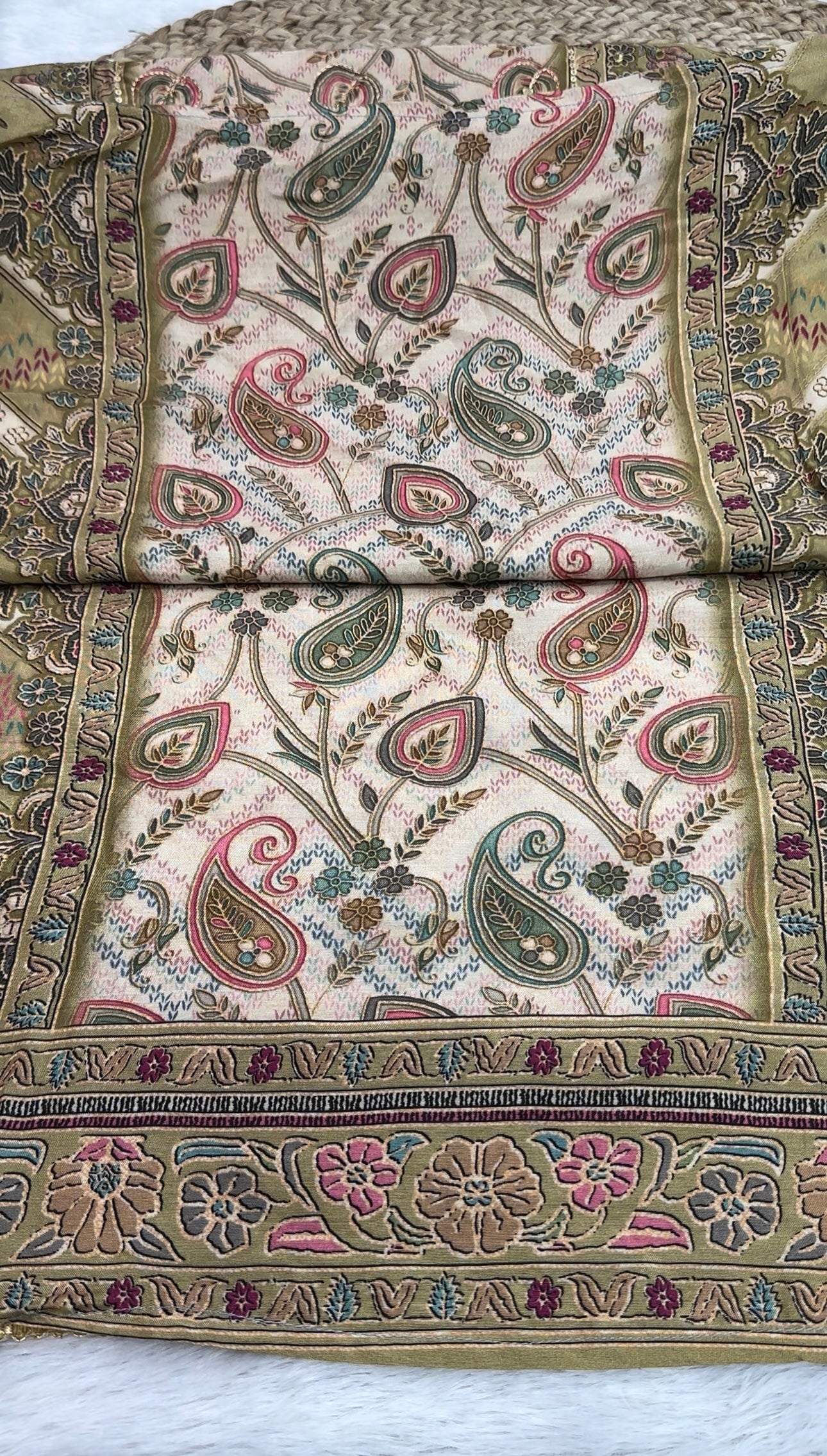 Unstitched Pure Viscose Maslin digital print with Aari & Handwork