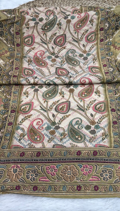 Unstitched Pure Viscose Maslin digital print with Aari & Handwork
