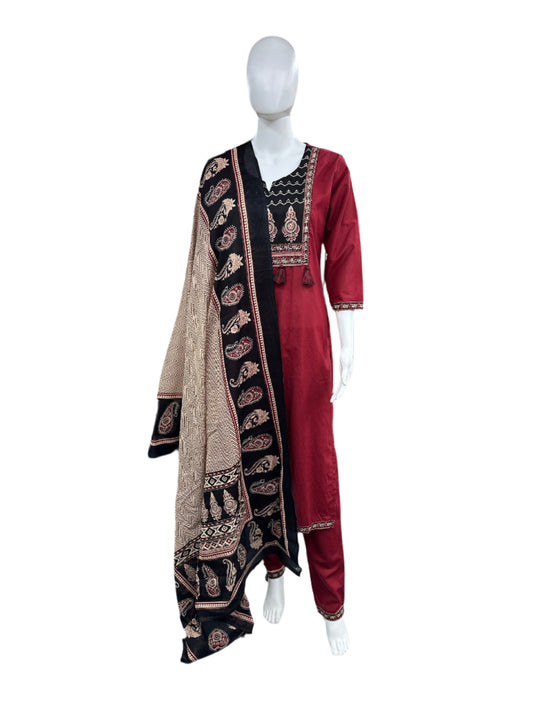 Cotton dress bagru print - MAroon