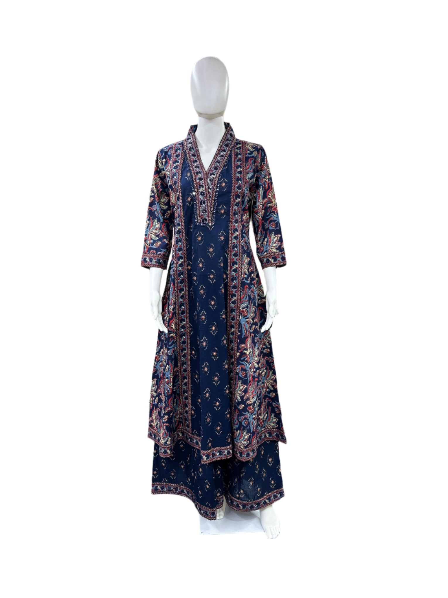 Pure Cotton 3 piece Floral Anarkali - Blue