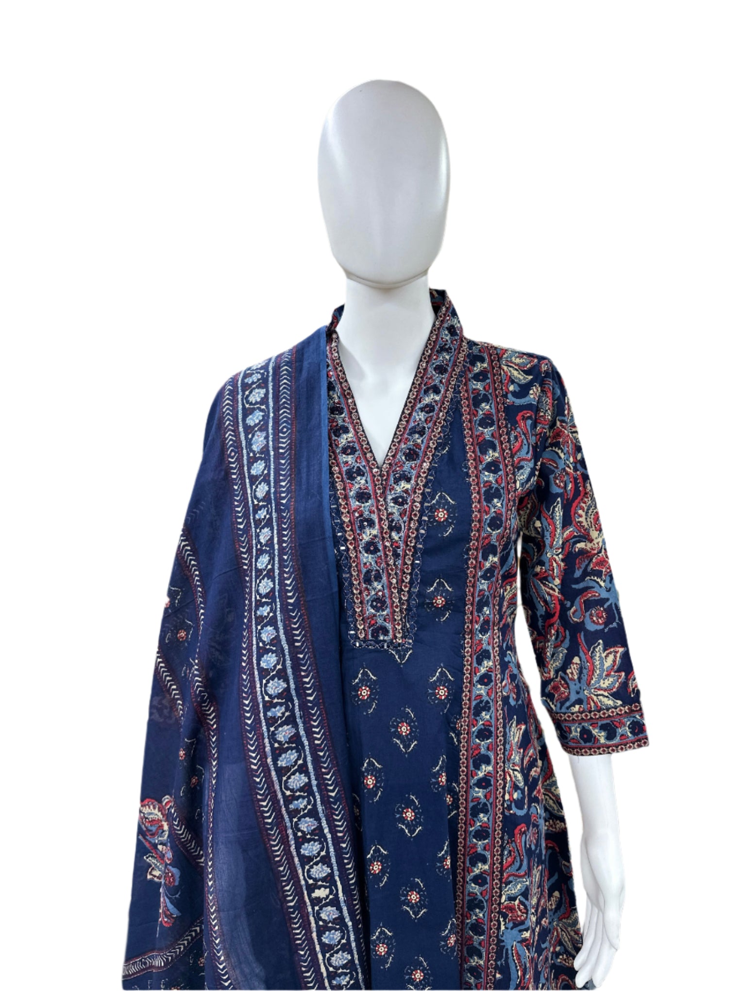 Pure Cotton 3 piece Floral Anarkali - Blue