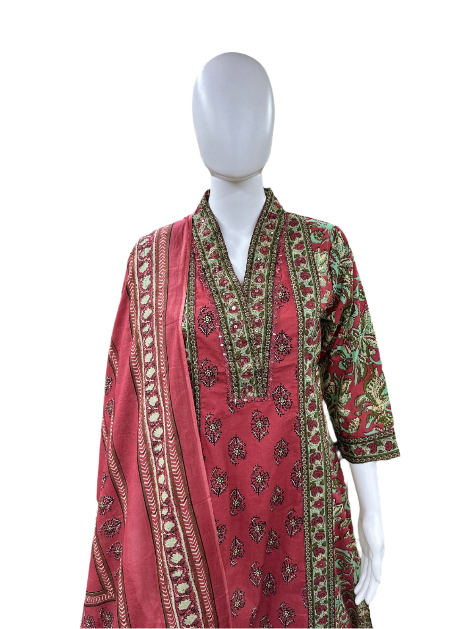 Pure Cotton 3 piece Floral Anarkali - Pink
