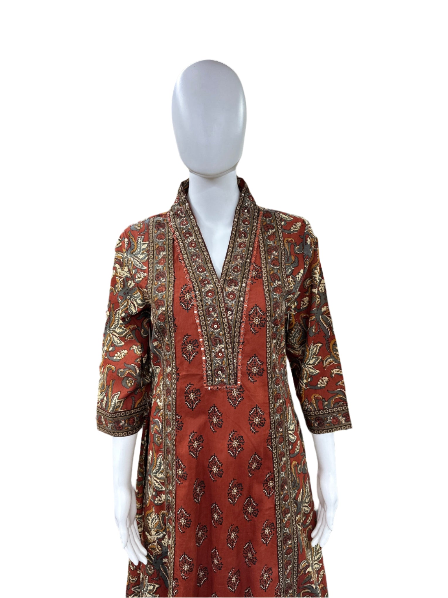 Pure Cotton 3 piece Floral Anarkali with Divider & printed Dupatta in Rust color
