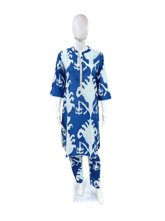 Cotton - Co-ord Set Ikat Print - Blue