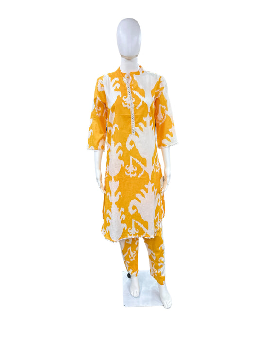 Cotton - Co-ord Set Ikat Print - Yellow