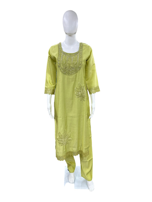 Shimmer Fancy 3-Piece Suit with Heavy Embroidery Work - Light Green
