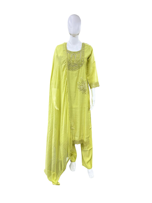 Shimmer Fancy 3-Piece Suit with Heavy Embroidery Work - Light Green