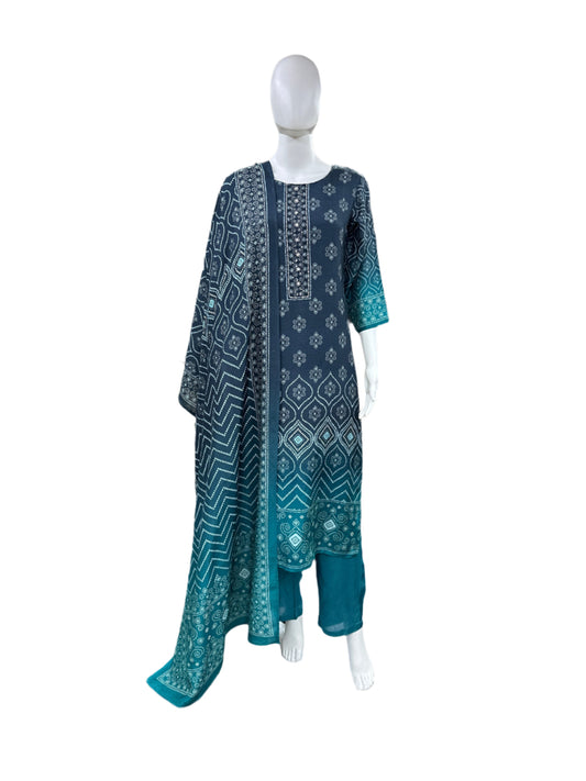 Muslin Dual Shade Bandhani print 3 Piece suit