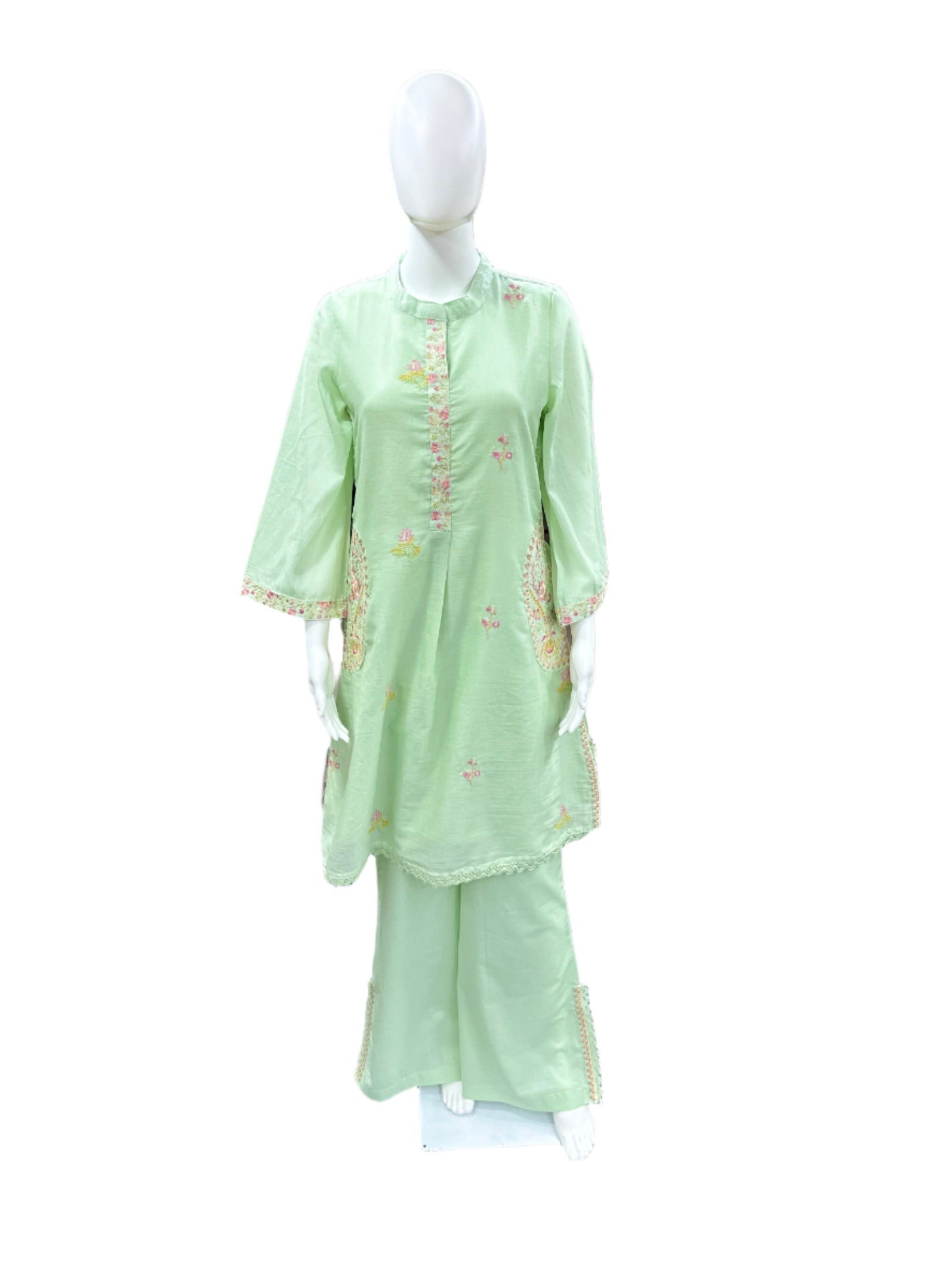 Mul Cotton 2 Piece Set with Bell Sleeves and Palazzo in Pista Color