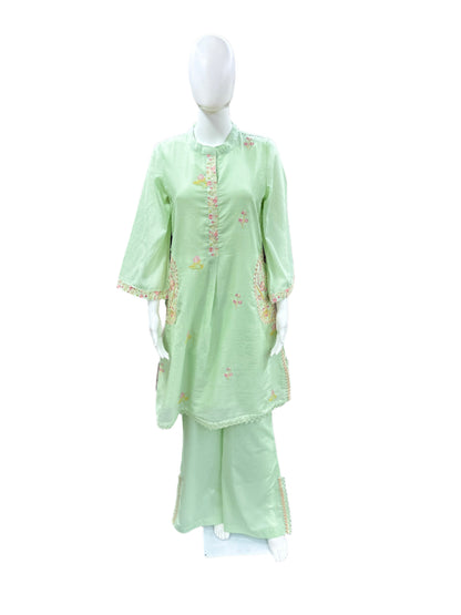 Mul Cotton 2 Piece Set with Bell Sleeves and Palazzo in Pista Color