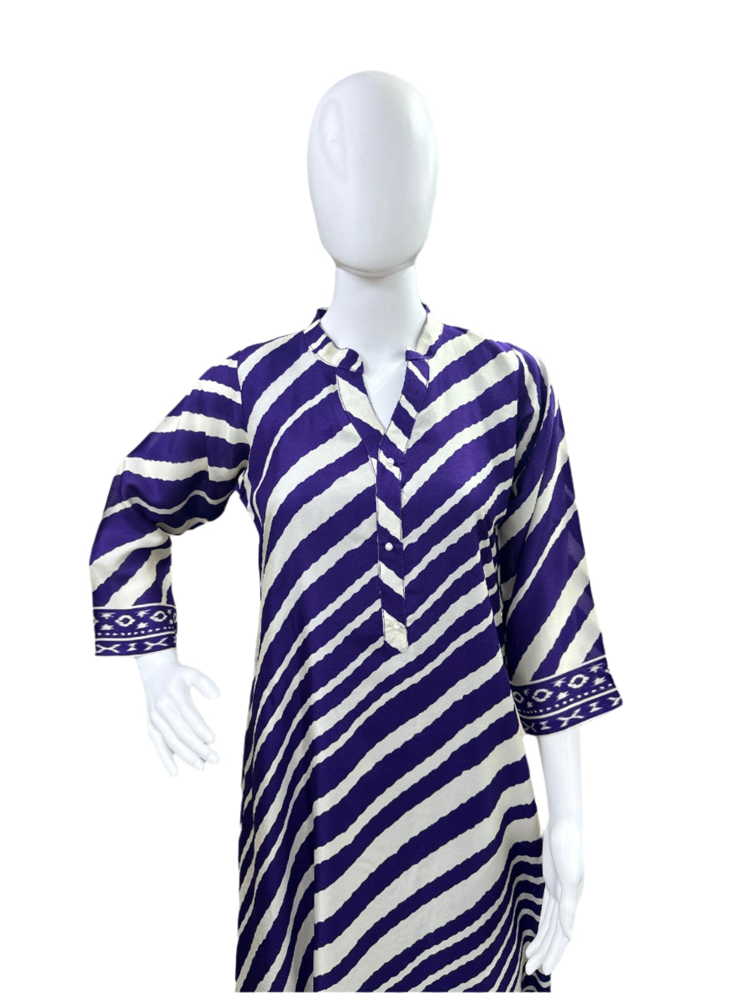 Elegant Dola Silk 3-Piece Set - A-line Top with Tassels & Pendant, Straight Pants & Printed Dupatta - Purple & Beige