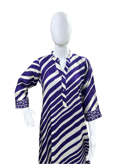 Elegant Dola Silk 3-Piece Set - A-line Top with Tassels & Pendant, Straight Pants & Printed Dupatta - Purple & Beige