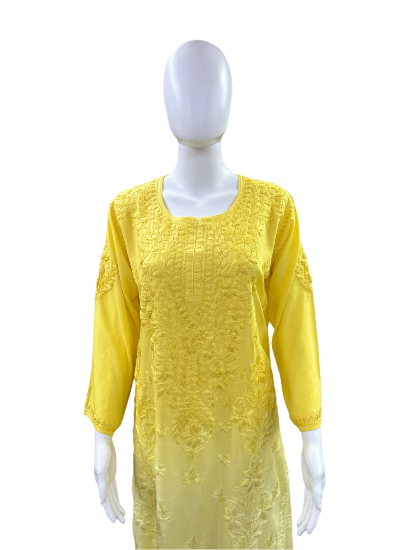 Premium Modal 3-Piece Lucknowi Set - 3D Handwork Kurta & Palazzo with Chiffon Dupatta - Yellow Ombre