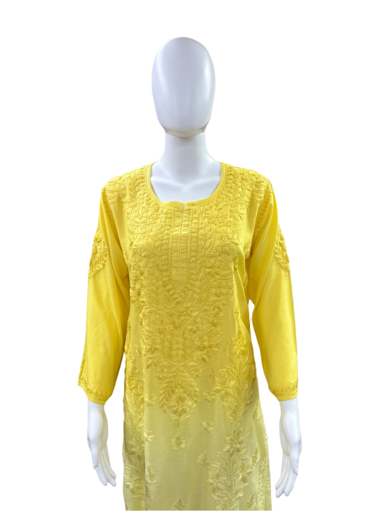 Premium Modal 3-Piece Lucknowi Set - 3D Handwork Kurta & Palazzo with Chiffon Dupatta - Yellow Ombre