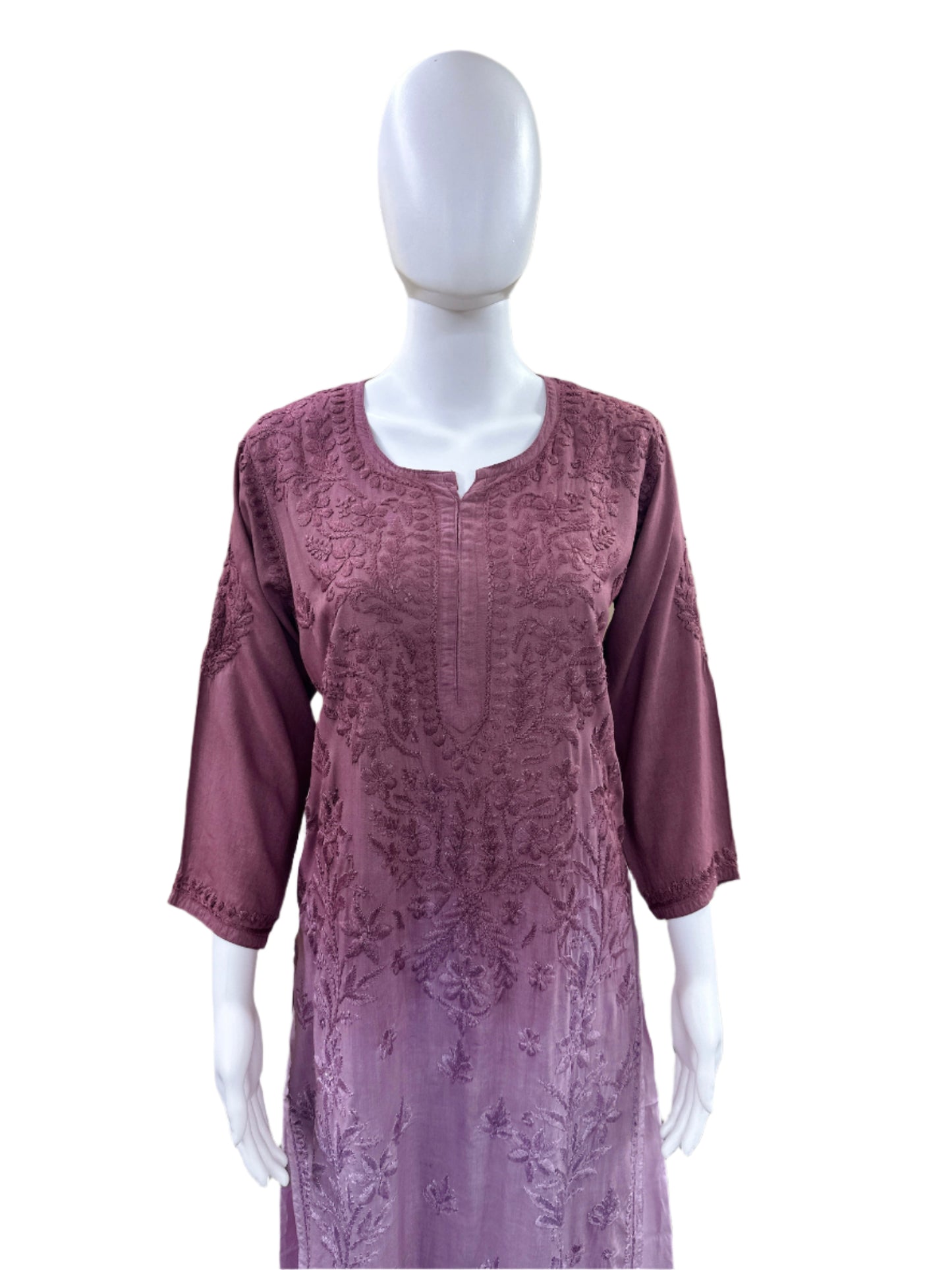 Premium Modal 3-Piece Lucknowi Set - 3D Handwork Kurta & Palazzo with Chiffon Dupatta - Purple Ombre