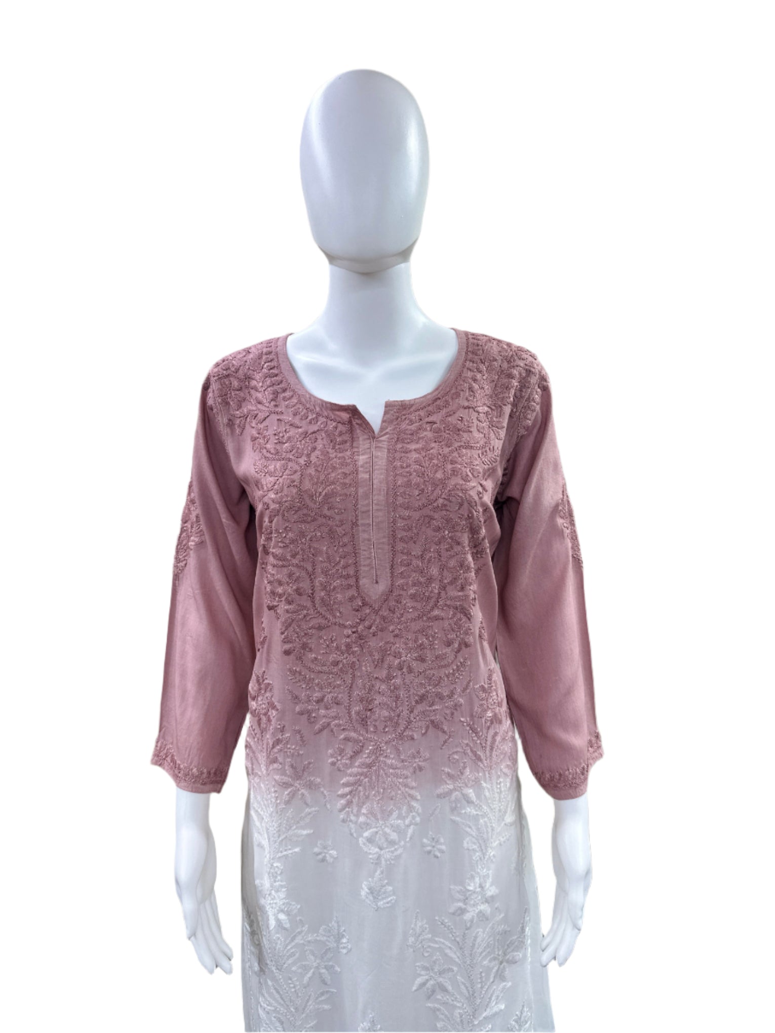 Premium Modal 3-Piece Lucknowi Set - 3D Handwork Kurta & Palazzo with Chiffon Dupatta - Mauve Ombre
